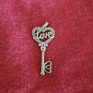 Key charm for necklace with love within heart